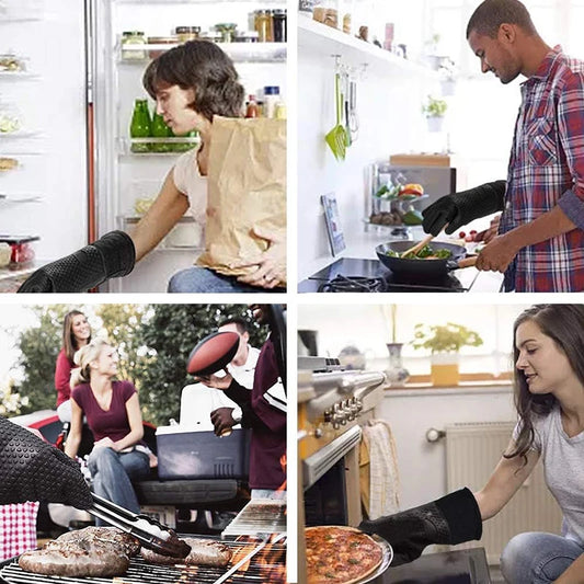 Silicone Oven Gloves Heat Resistant Long Silicone Oven Mitts Nonslip Oven Gloves BBQ Gloves Kitchen Baking Tool Baking Mitts
