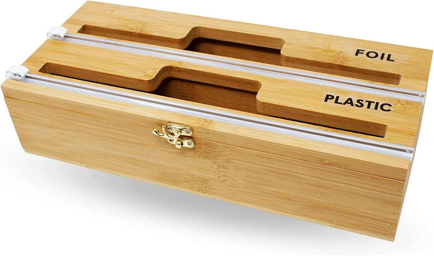 Premium Bamboo Foil & Plastic Wrap Dispenser | Includes Cutter | Organizes Foil, Wax Paper, & More | Sleek Design