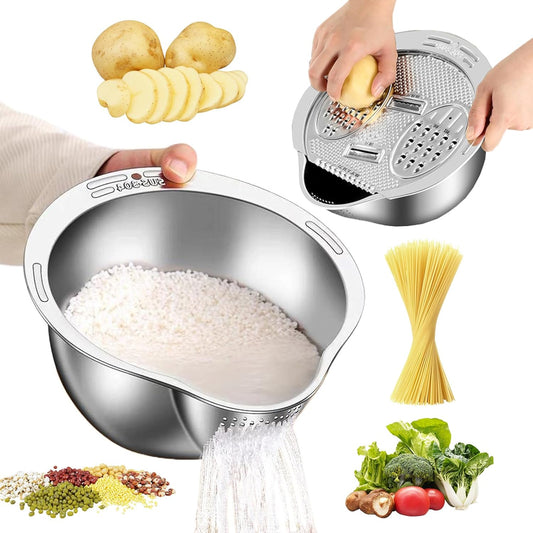 Stainless Steel Rice Washer Strainer with Side Drain – For Quinoa, Fruits, Veggies, Beans