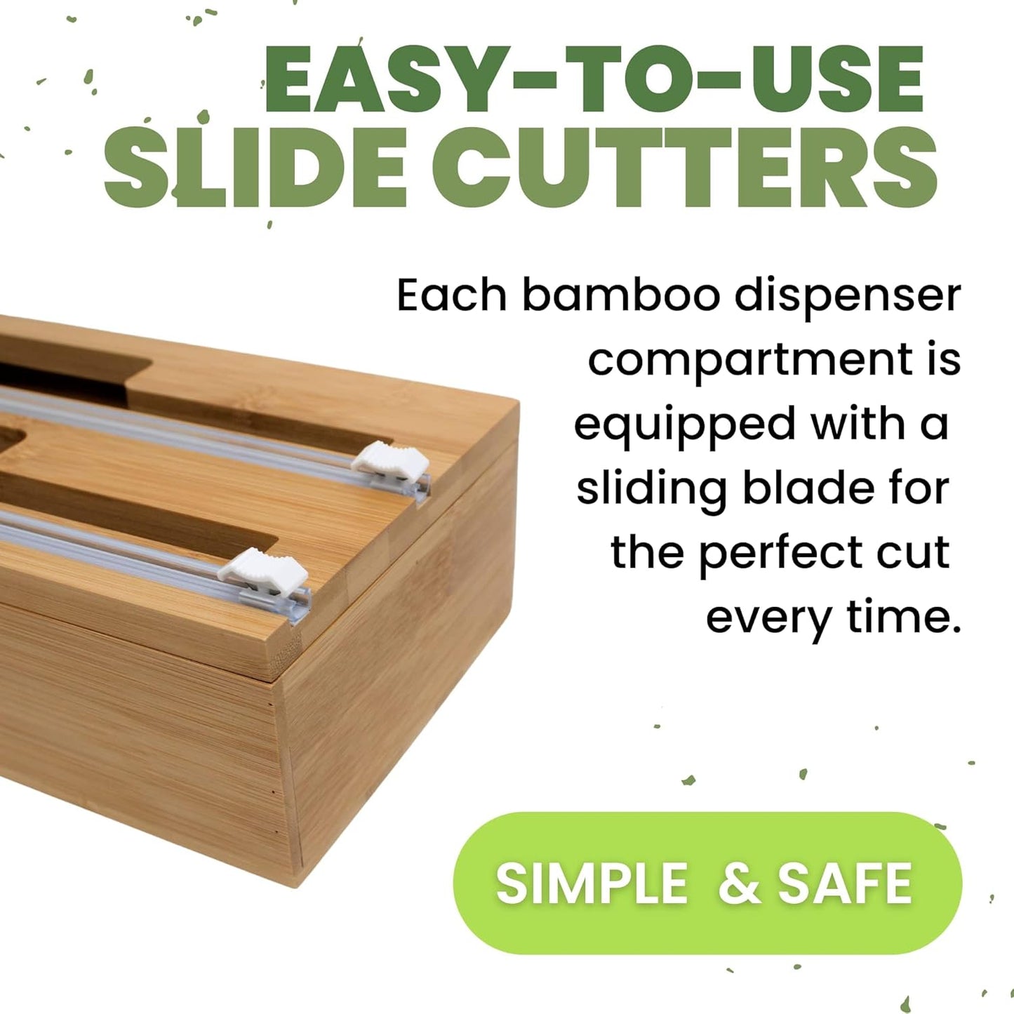 Premium Bamboo Foil & Plastic Wrap Dispenser | Includes Cutter | Organizes Foil, Wax Paper, & More | Sleek Design