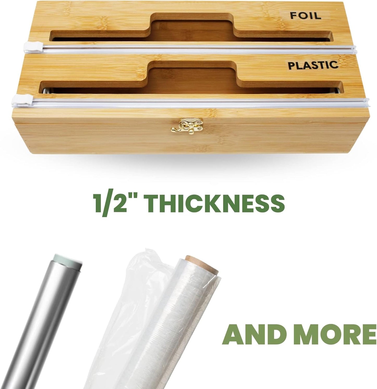 Premium Bamboo Foil & Plastic Wrap Dispenser | Includes Cutter | Organizes Foil, Wax Paper, & More | Sleek Design