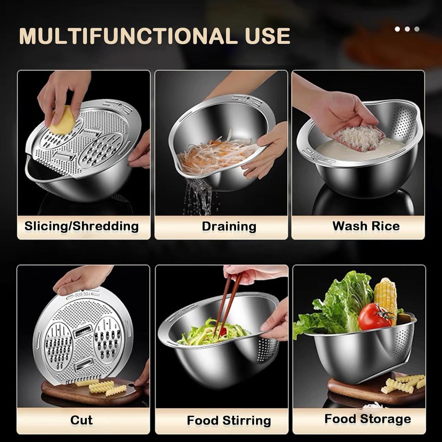 Stainless Steel Rice Washer Strainer with Side Drain – For Quinoa, Fruits, Veggies, Beans