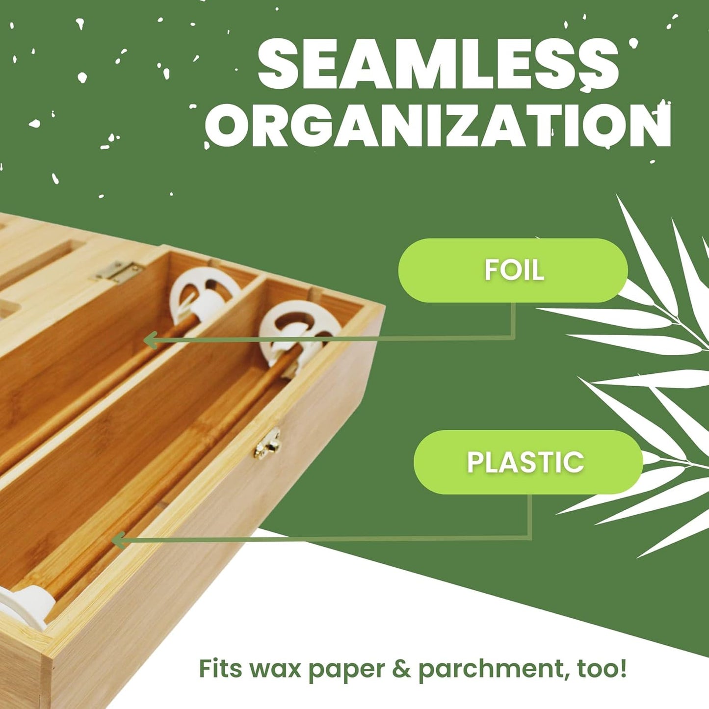 Premium Bamboo Foil & Plastic Wrap Dispenser | Includes Cutter | Organizes Foil, Wax Paper, & More | Sleek Design