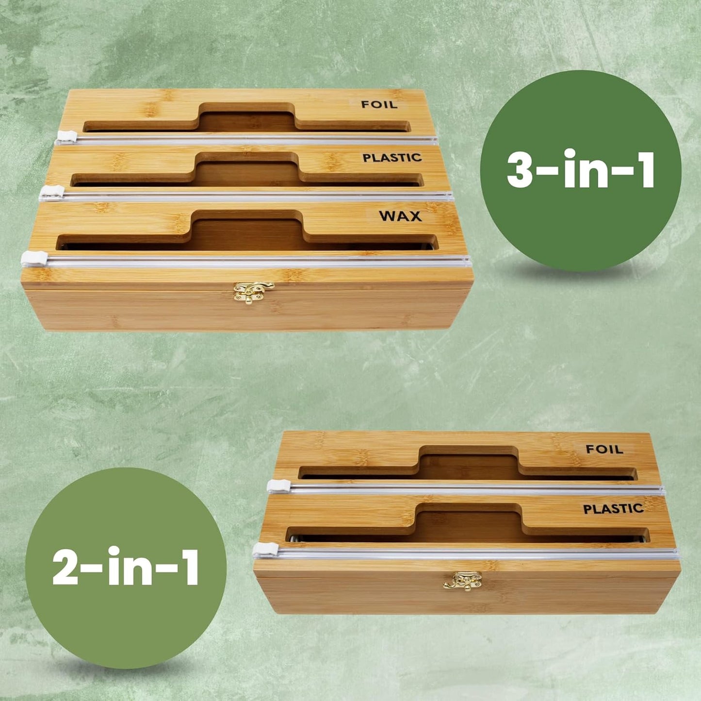 Premium Bamboo Foil & Plastic Wrap Dispenser | Includes Cutter | Organizes Foil, Wax Paper, & More | Sleek Design