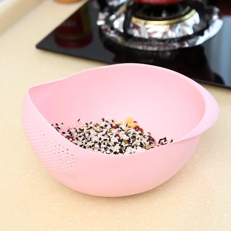 2-In-1 Rice Strainer, Beans Washer Strainers and Colanders - Washing Bowl for Vegetables and Fruits Kitchen Supplies