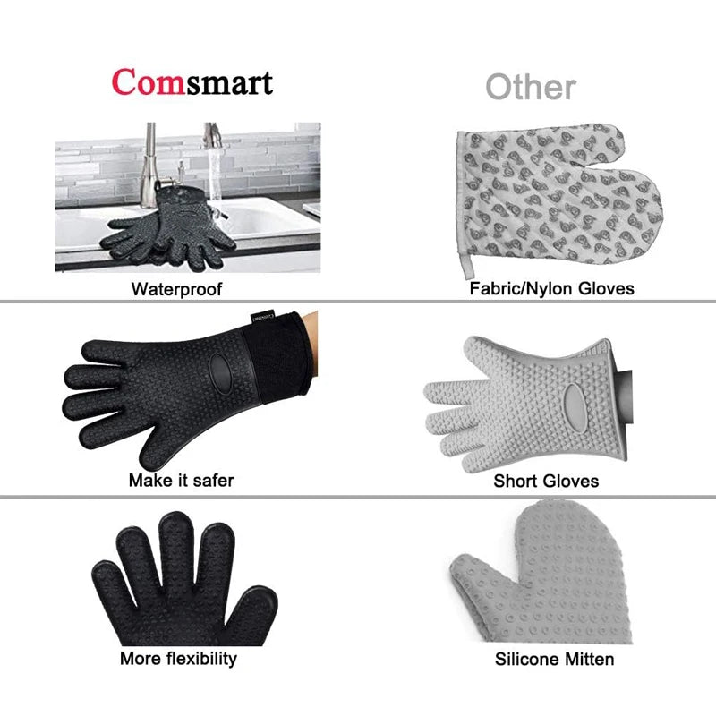 Silicone Oven Gloves Heat Resistant Long Silicone Oven Mitts Nonslip Oven Gloves BBQ Gloves Kitchen Baking Tool Baking Mitts