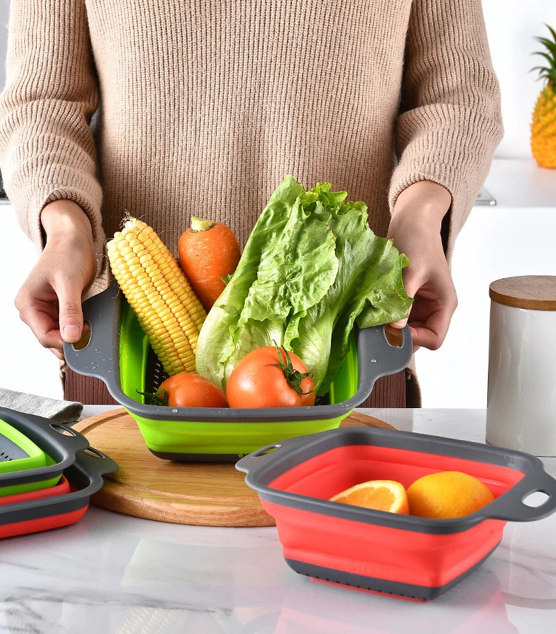 2022 Foldable Vegetable Washing Basket Vegetable Fruit Filter Portable Colander Collapsible Drainer Kitchen Accessories Gadgets