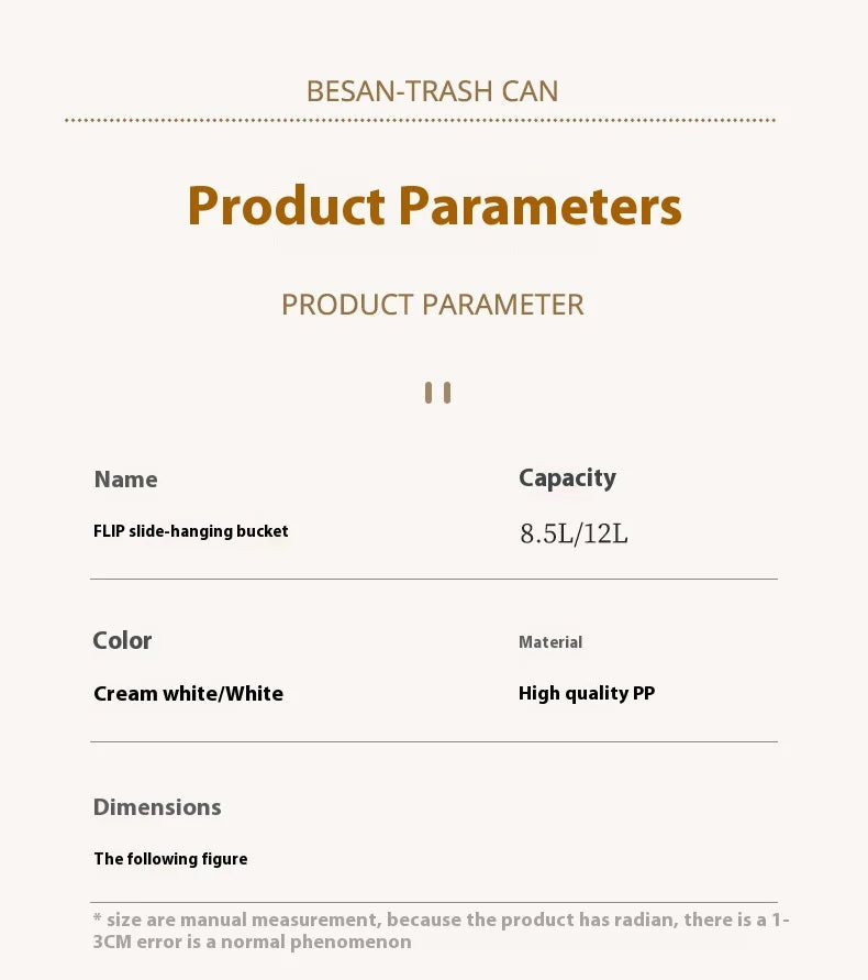 Kitchen Trash Can Wall Mounted Hanging Trash Bin With Lid Garbage Can for Cabinet Under Sink Waste Garbage Compost Bin 8.5/12L