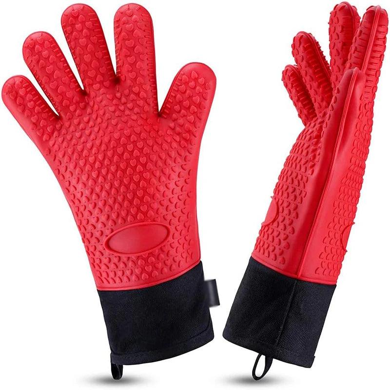 Silicone Oven Gloves Heat Resistant Long Silicone Oven Mitts Nonslip Oven Gloves BBQ Gloves Kitchen Baking Tool Baking Mitts