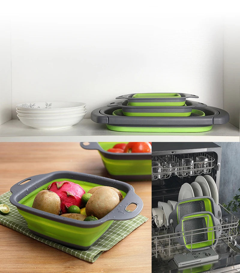 2022 Foldable Vegetable Washing Basket Vegetable Fruit Filter Portable Colander Collapsible Drainer Kitchen Accessories Gadgets