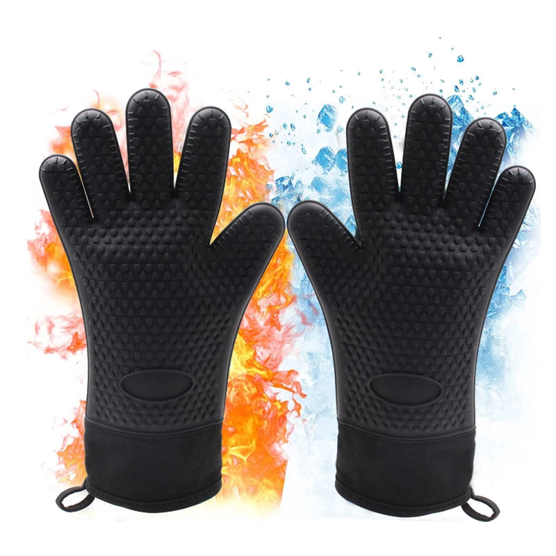 Silicone Oven Gloves Heat Resistant Long Silicone Oven Mitts Nonslip Oven Gloves BBQ Gloves Kitchen Baking Tool Baking Mitts