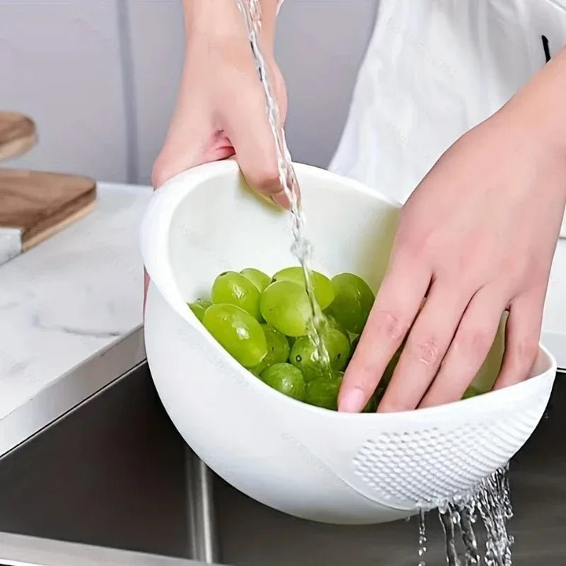 2-In-1 Rice Strainer, Beans Washer Strainers and Colanders - Washing Bowl for Vegetables and Fruits Kitchen Supplies