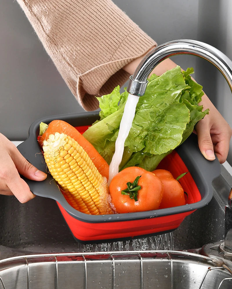 2022 Foldable Vegetable Washing Basket Vegetable Fruit Filter Portable Colander Collapsible Drainer Kitchen Accessories Gadgets