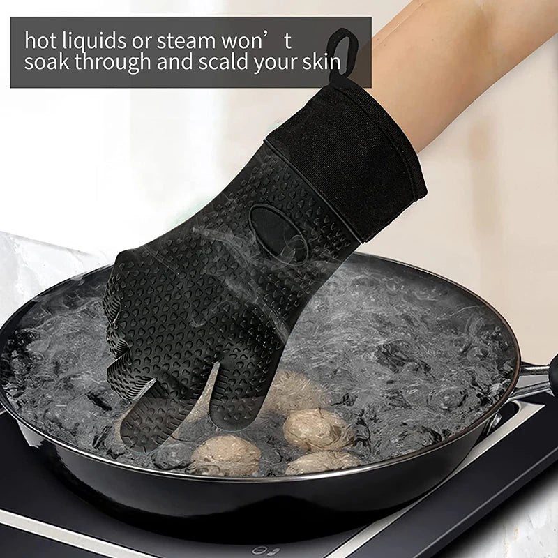 Silicone Oven Gloves Heat Resistant Long Silicone Oven Mitts Nonslip Oven Gloves BBQ Gloves Kitchen Baking Tool Baking Mitts