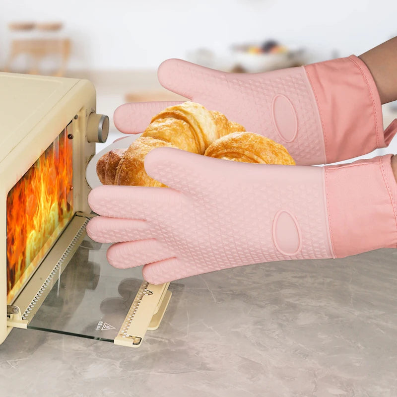 Silicone Oven Gloves Heat Resistant Long Silicone Oven Mitts Nonslip Oven Gloves BBQ Gloves Kitchen Baking Tool Baking Mitts