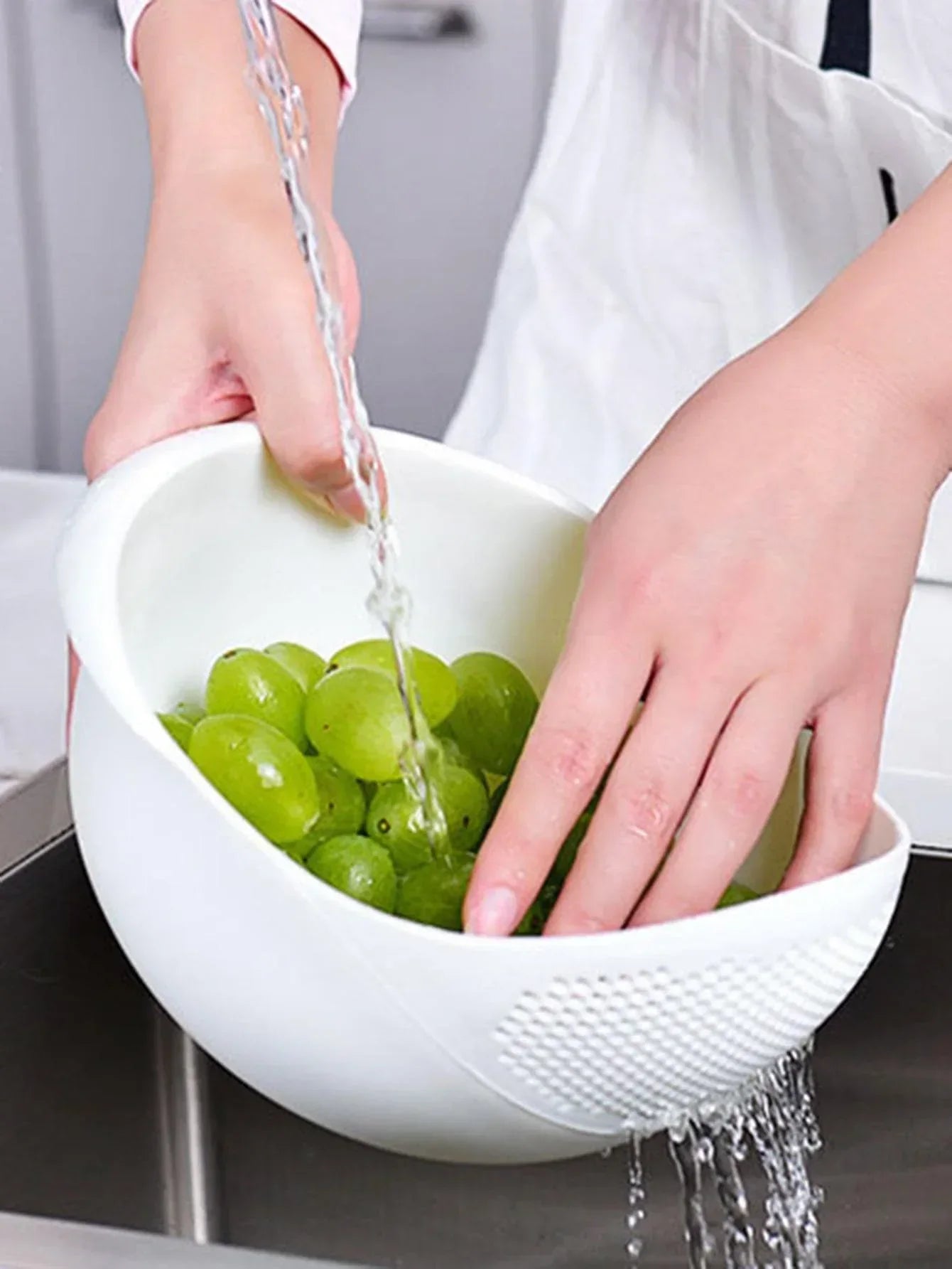 2-In-1 Rice Strainer, Beans Washer Strainers and Colanders - Washing Bowl for Vegetables and Fruits Kitchen Supplies