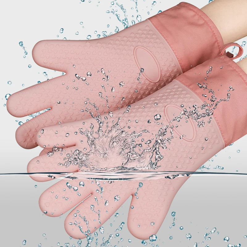Silicone Oven Gloves Heat Resistant Long Silicone Oven Mitts Nonslip Oven Gloves BBQ Gloves Kitchen Baking Tool Baking Mitts